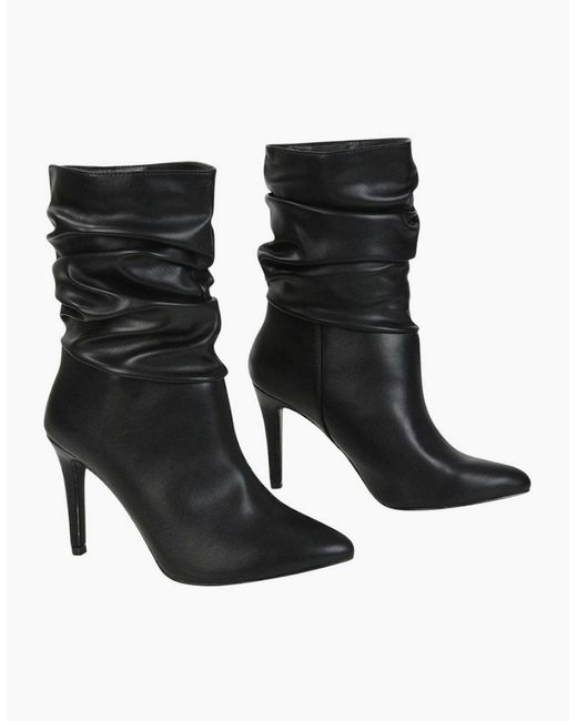 XY London Black Ladies Velma Ruched Pointed High Stiletto Heel Mid Boots
