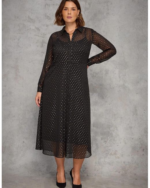 Live Unlimited London Black Metallic Spot Button Through Midaxi Dress