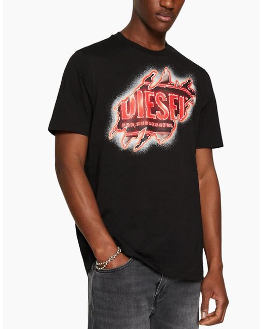 DIESEL Black T Just E43 T Shirts Cotton Crew Neck Short Sleeved Casual Summer Tee for men