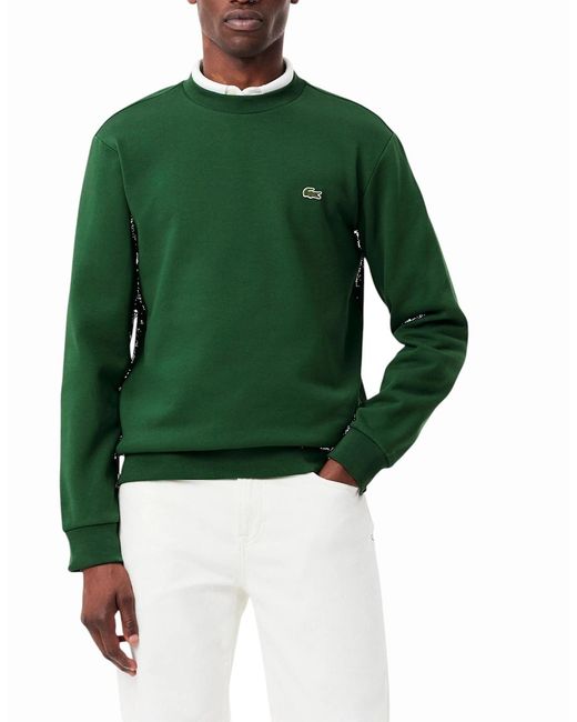 Lacoste Green Sweatshirt Crew Neck Fleece Brushed Cotton Winter Jumper for men