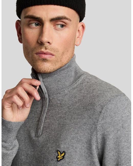 Lyle & Scott Gray Cotton Merino 1/4 Zip Jumper for men