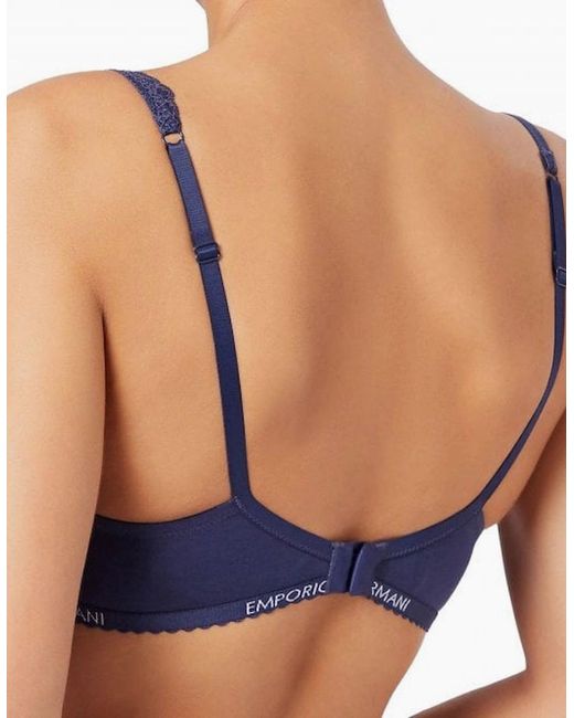 Emporio Armani Blue Floral Lace Stretch Cotton Bralette