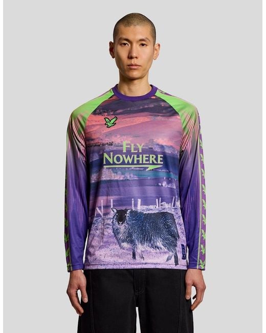 Lyle & Scott Purple Sheep Graphic Long Sleeve Football Jersey for men