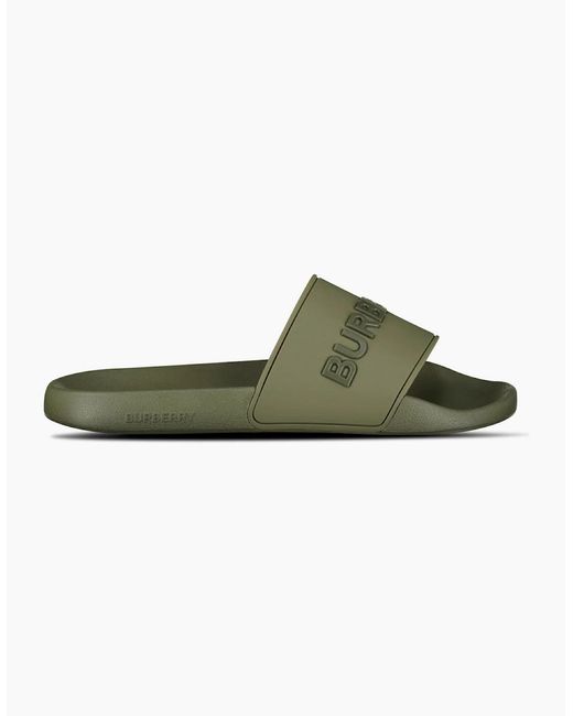 Burberry Green Logo Tech Furley Sliders Dark for men