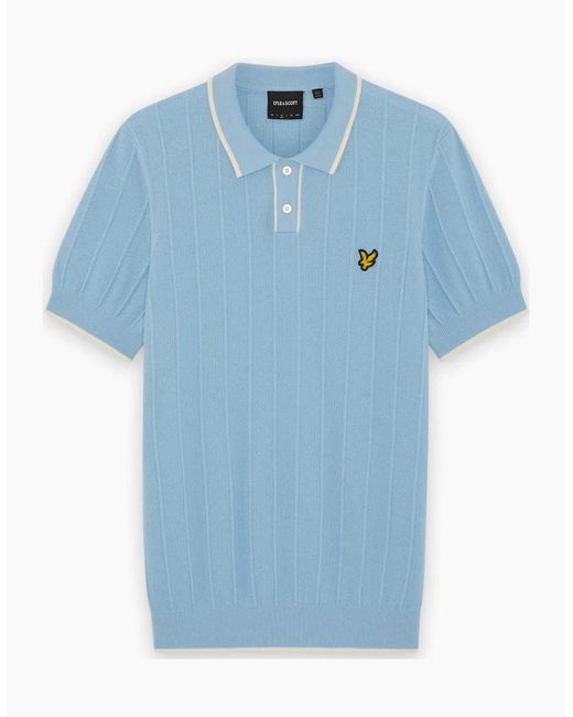 Lyle & Scott Blue Lyle & Scott Tipped Pique Knitted Polo Chalk for men