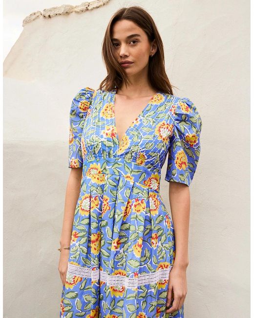 Ro&zo Blue Floral Print Trim Insert Dress