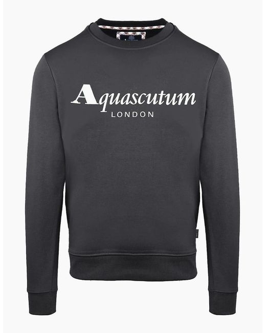 Aquascutum Gray Lacoste Lettering Crew Neck Ribbed Collar Sweatshirt for men