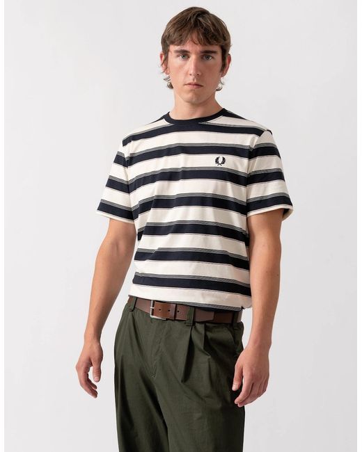 Fred Perry White Fine Stripe T-Shirt for men