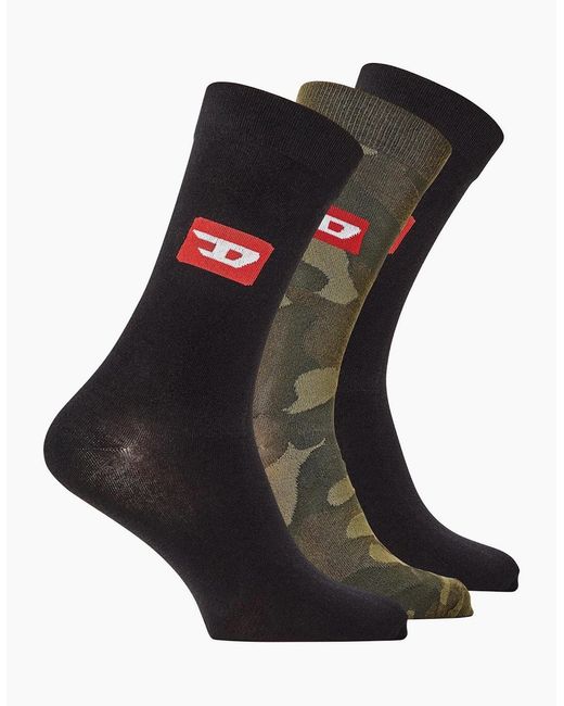 DIESEL Black 3 Pack Long Crew Socks for men