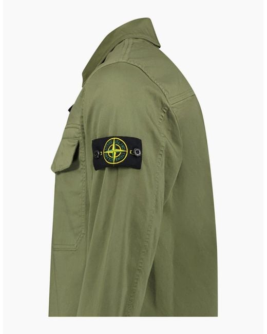 Stone Island Green Stretch Organic Cotton Satin Overshirt for men