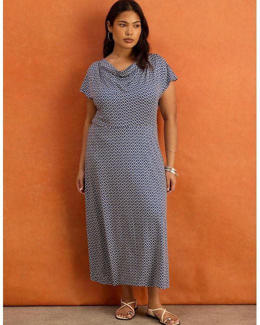 Live Unlimited London Gray Geo Print Cowl Neck Jersey Midaxi Dress