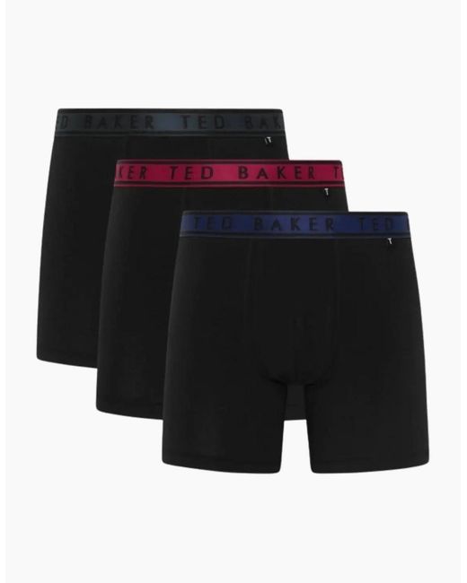 Ted Baker Black 3-Pack Contrast Waistband Boxer Briefs, W/ /Pool/Burgundy for men