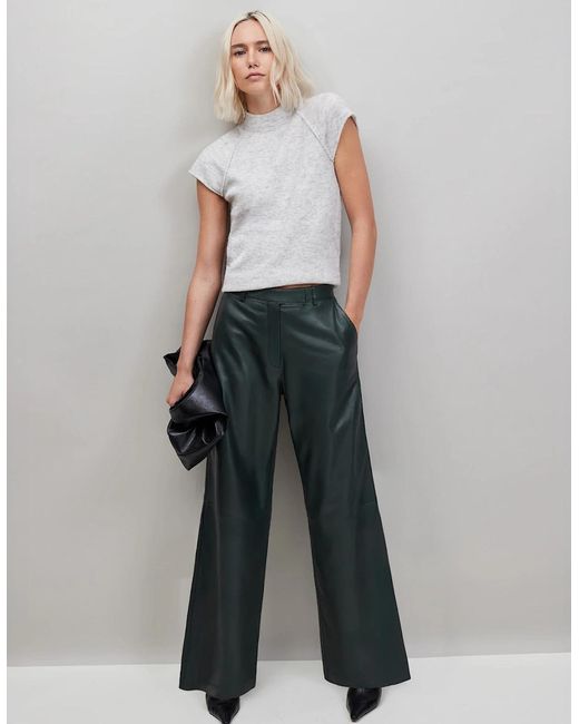 Ro&zo Green Petite Dark- Leather Wide-Leg Trousers