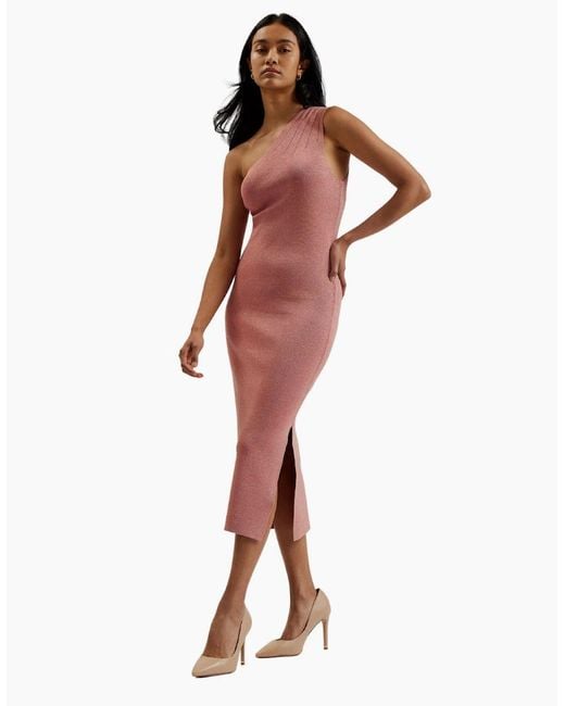 Ted Baker Pink Kaleyy One Shoulder Lurex Knit Midi Pale Dress