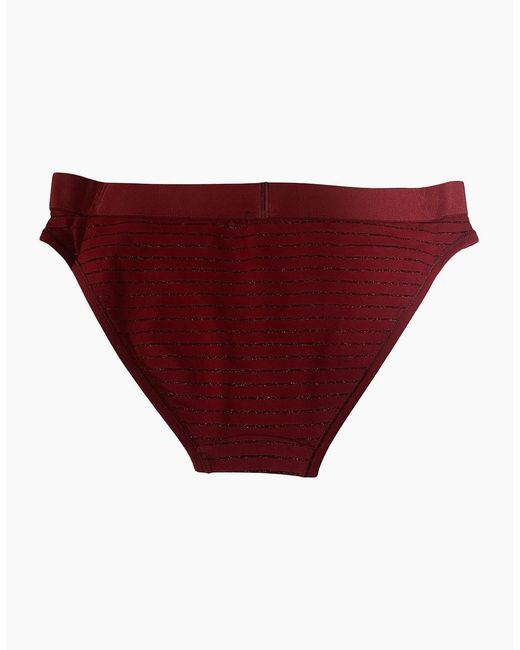 Tommy Hilfiger Red Lurex Pinstripe Bikini Brief, Deep Rouge