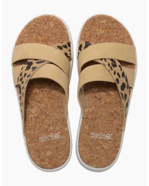 Regatta Brown Ladies Cassie Leopard Pattern Sandals