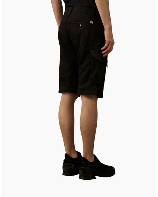 C P Company Black Stretch Sateen Cargo Short for men