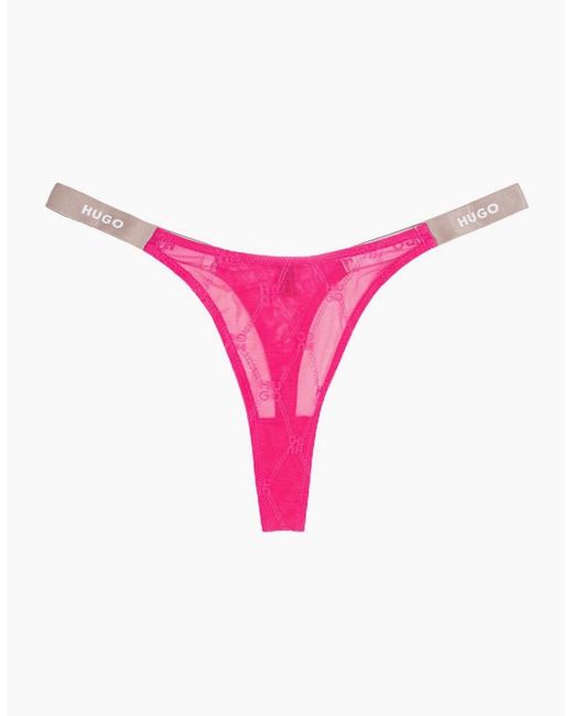 Boss Pink Sporty Logo Lace G-String, Bright