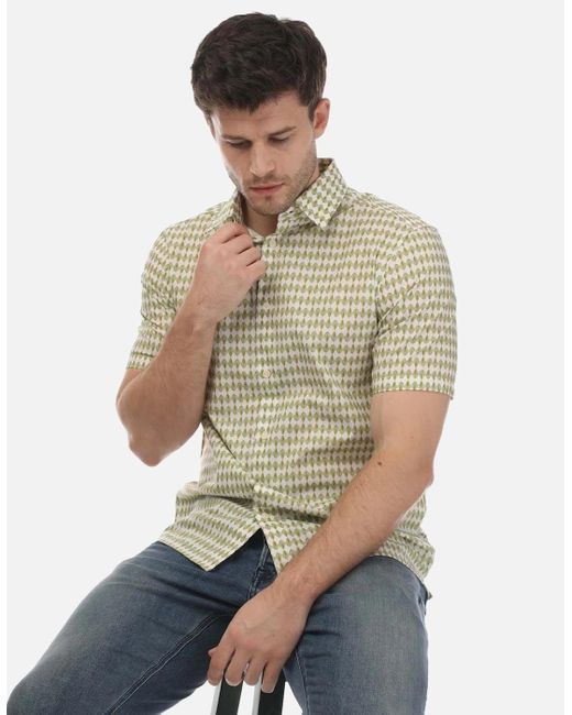 Ted Baker Green Furbo Regular Fit Micro Leaf Shirt for men