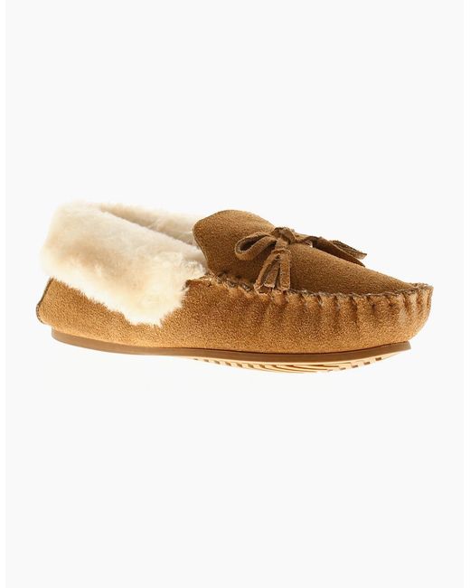 Hush Puppies Brown Moccasin Slippers Agnes Fur Slipper Leather Slip On Tan Uk S