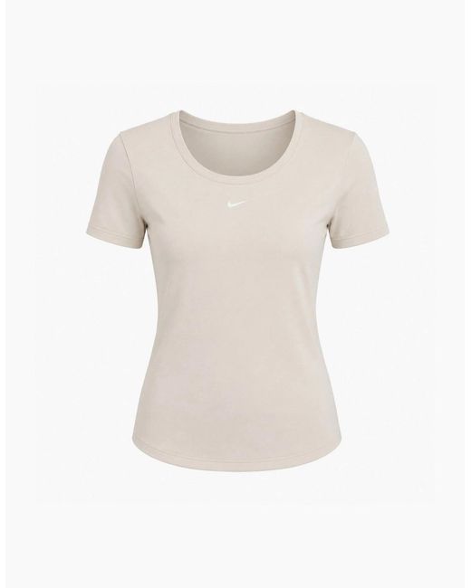 Nike White Tight Scoop-Back Mini-Rib Light Orewood Top