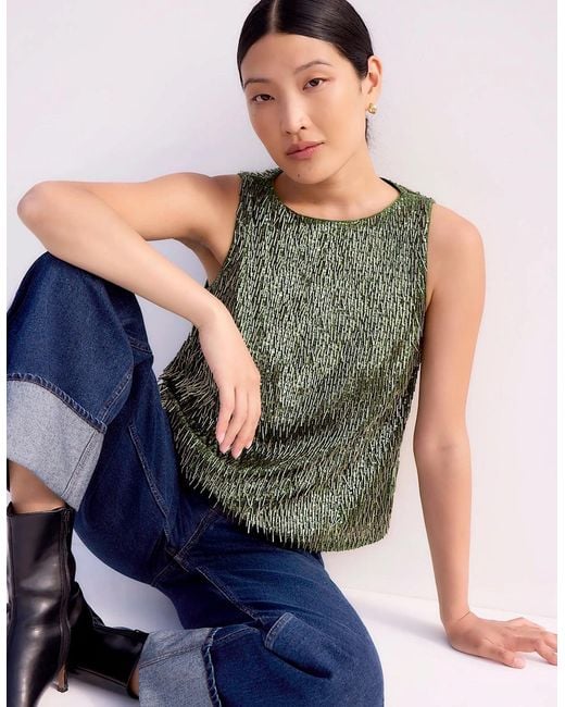 Ro&zo Green Sequinned Bead-Embellished Top