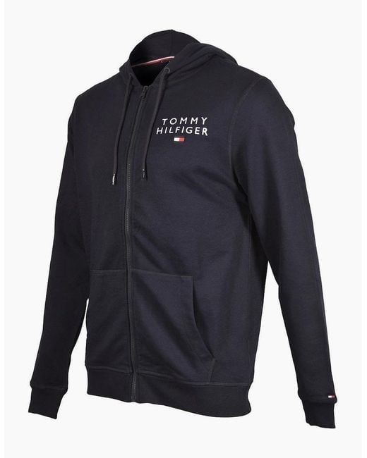 Tommy Hilfiger Blue Embroidered Logo Zip-Thru Hoodie for men