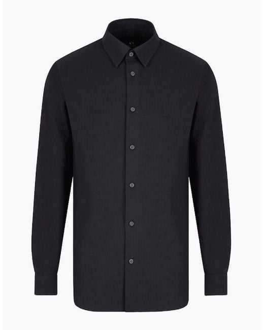 ARMANI EXCHANGE Blue Seersucker Textured Long Sleeve Shirt for men
