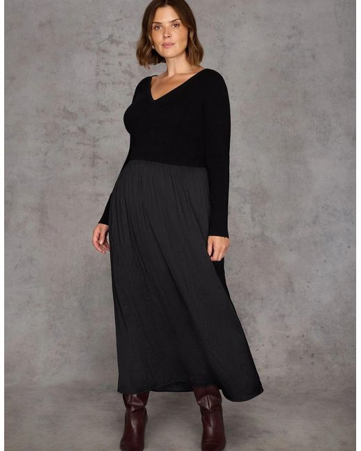 Live Unlimited London Black Knit Bodice Pleated Skirt Dress