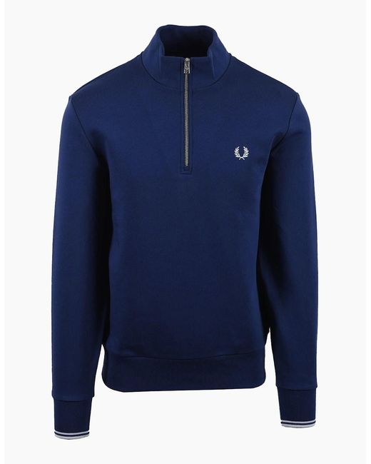 Fred Perry Blue Half Zip Sweatshirt French/Dusky for men