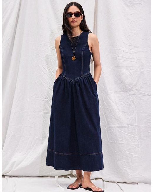 Ro&zo Blue Denim Racer Midi Dress