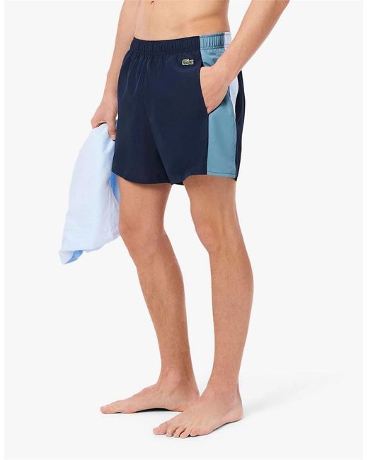 Lacoste Blue Colour-Block Swim Trunks for men
