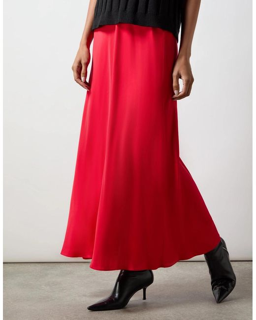Ro&zo Red Satin Bias Cut Skirt
