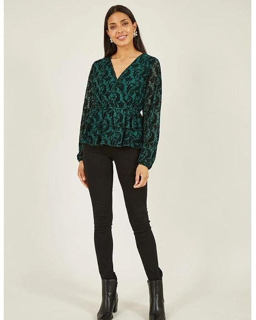 Mela London Green London City Velour Wrap Blouse