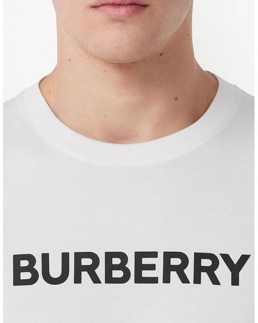 Burberry White Harriston Logo Print T-Shirt for men