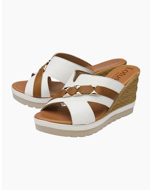 Lotus White Barracuda Wedge Sandals