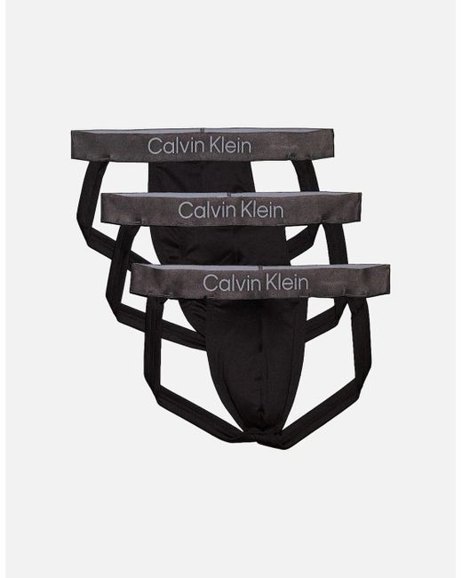 Calvin Klein Black 3-Pack Microfibre Jockstraps for men