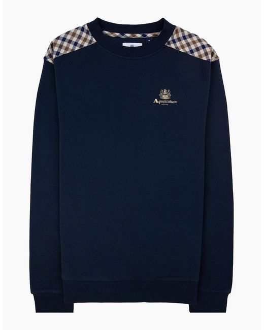 Aquascutum Blue Cc Shoulder Crewneck Fleece 11 for men