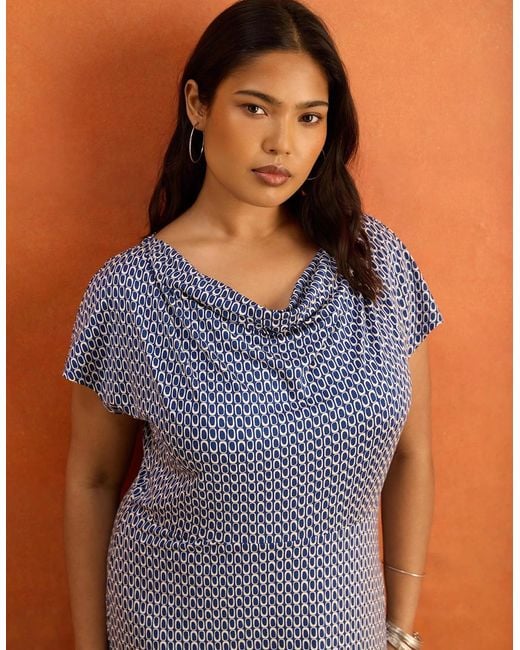 Live Unlimited London Gray Geo Print Cowl Neck Jersey Midaxi Dress