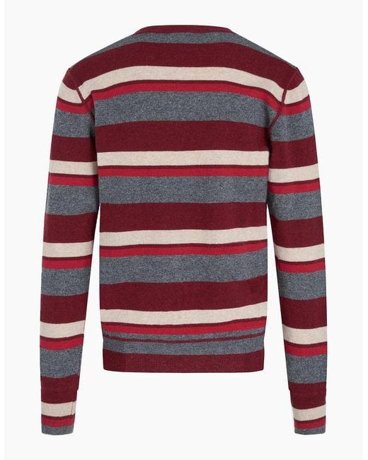 DIESEL Red Striped V-Neck Jumper for men