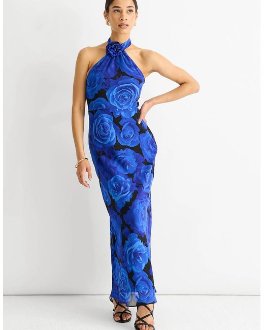 Gini London Blue Floral Occasion Halter Maxi Dress