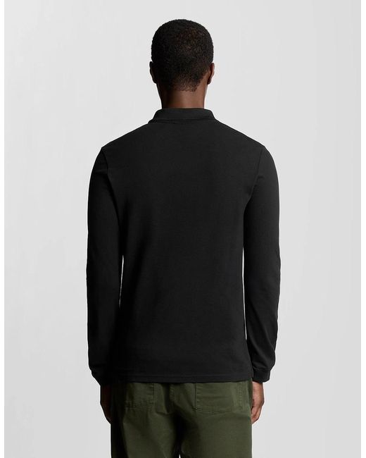 Lyle & Scott Black Long Sleeve Cotton Polo Shirt for men