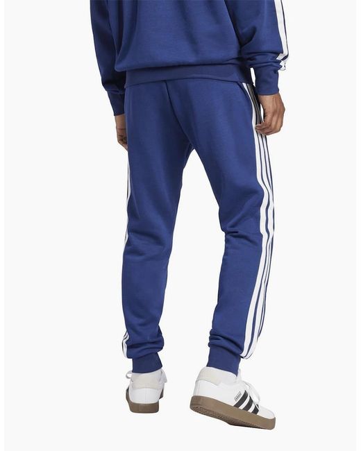 Adidas Blue Fleece Tapered Cuff 3 Stripes Joggers for men