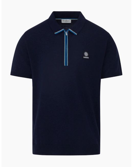Sandbanks Blue Colour Stripe Knitted Zip Polo S1-26 for men