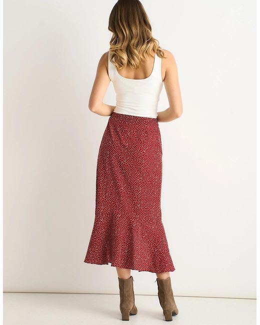 Gini London Red Polka Dot Ruffle Midi Skirt