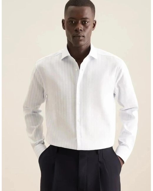 Seidensticker White Regular Fit No Iron Spread Kent Structured Stripe Business Shirt Light for men