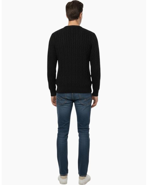Firetrap Black Cable Knit Sweatshirt Chunky Crew Neck Pullover Cotton Winter Warm Jumper for men
