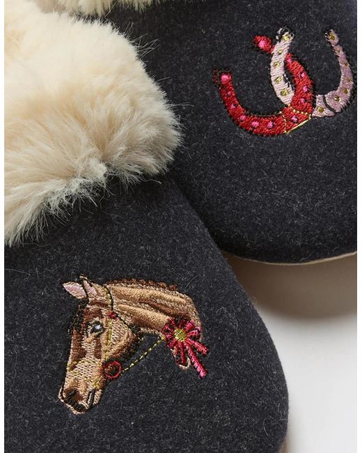 Joules Blue Slippet Luxe Mules Horse