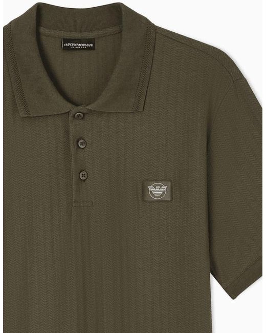Emporio Armani Green Textured Cotton Polo Shirt for men