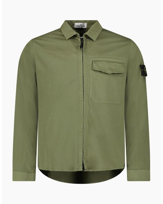 Stone Island Green Stretch Organic Cotton Satin Overshirt for men